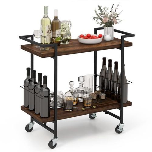 Costway Desserte Roulant De Cuisine À 2 Niveaux, Chariot Mobile De Bar Avec Roues Verrouillables, Pour Cuisine Salle À Manger Salon