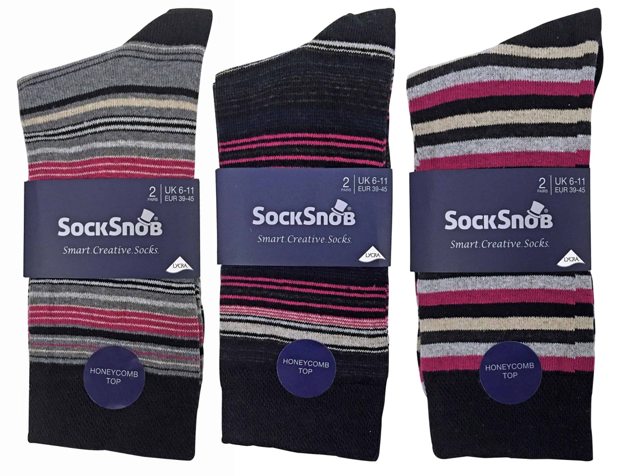 6 paires hommes coton fantaisie rayures imprimes chaussettes Sock Snob 