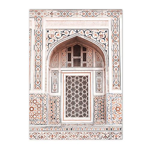 Toile Rose Avec Architecture De Porte Marocaine, Peinture Artistique Musulmane, Affiche Islamique, Photos Murales Arabes, Décor De Salon Sans Cadre¿40x40cm