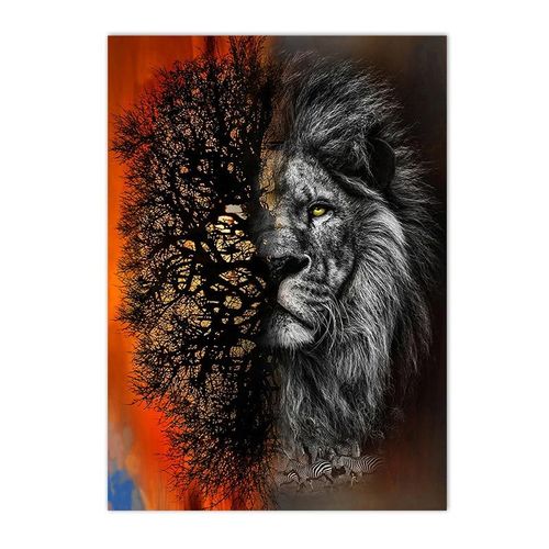 Affiche En Toile Imprimée Avec Animaux Modernes, Roi Lion, Course Zèbre, Peinture Murale D'art Nordique, Affiches Murales, Photos Murales, Décor De Maison Sans Cadre¿40x40cm