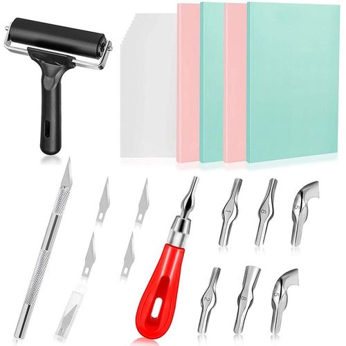 Kit De Fabrication De Tampons En Caoutchouc, Ensemble D'outils De Démarrage De Sculpture De Timbres, Coupe Linoléum Avec Bloc De Sculpture En Caoutchouc, Pour La Sculpture Artisanale
