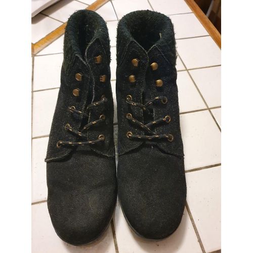 Chaussures Montantes Noires En Daim Et Tissu Motif Étoiles Blanches Derrière Simione Taille 39 Hauteur 15 Cm