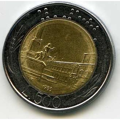 Italie 500 Lires 1985 Bi-Métallique Écrite En Braille