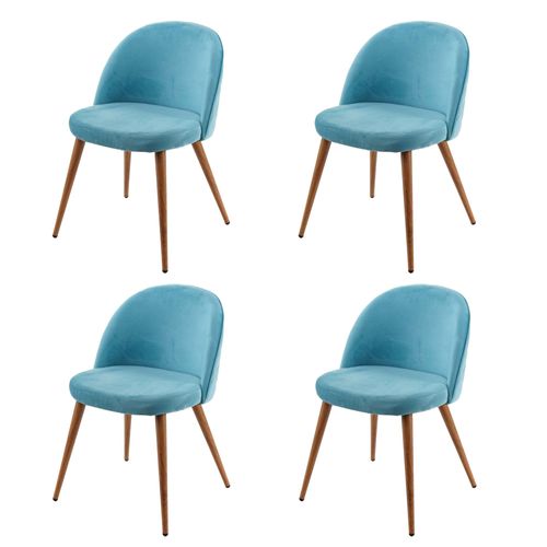 4x Chaise De Salle À Manger Hwc-D53, Fauteuil, Style Rétro Années 50, En Velours   Bleu Turquoise