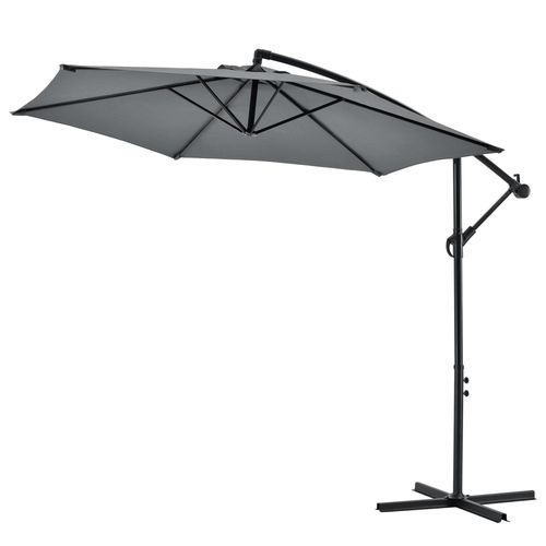 Parasol Déporté Hexagonal Avec Manivelle Inclinable Imperméable Uv Diamètre 270 Cm Gris Helloshop26 03_0005912