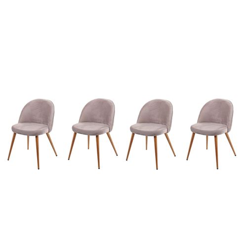 Lot De 4 Chaises De Salle À Manger Tissu Velours Gris Brun Pieds En Bois Style Rétro Cds04517