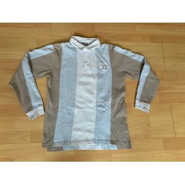 Polo Manches Longues Cyrillus Blanc Bleu Et Marron - 12 Ans