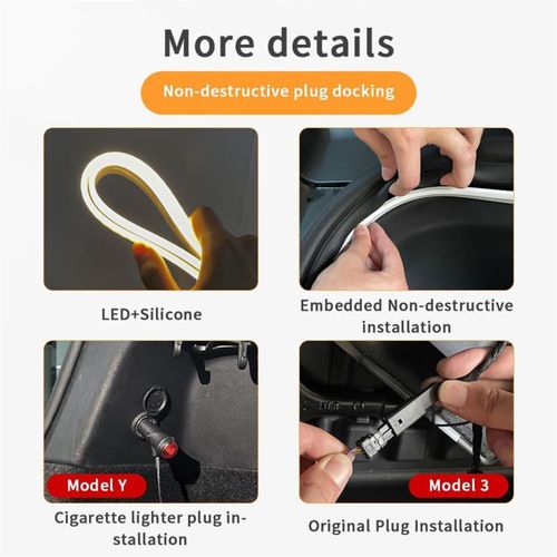 Pour Model Y 2021-2023 Bande Lumineuse Led De Voiture Flexible Coffre Arrière Étanche Néons Accessoires (Blanc)