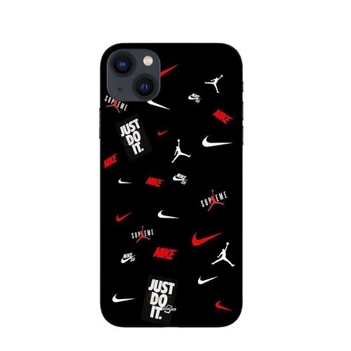 Coque Iphone 14 Nike Jordan Blanc Rouge Fond Noir