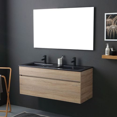 Meuble De Salle De Bain 120cm En Chêne Well Avec Double Lavabo En Noir Mat Sole