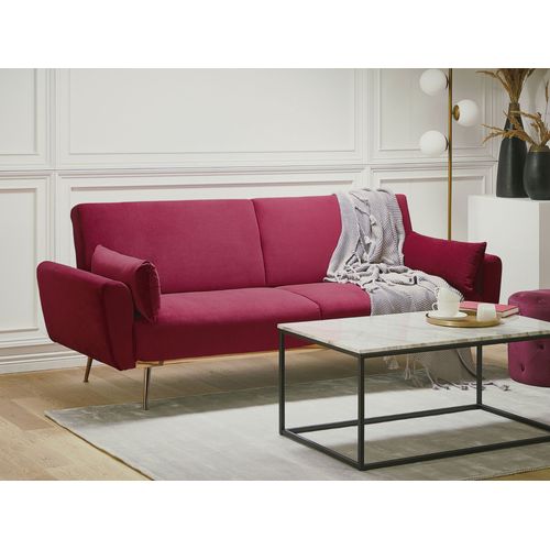 Canapé Convertible 3 Places En Velours Rouge Bordeaux Eina