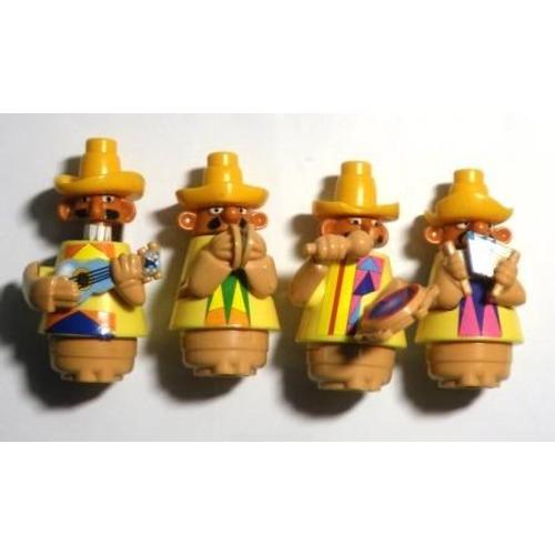 4 Figurines "Kinder" (2004) - Musiciens Mexicains (Série 1), Lot De 4 Version Chapeaux Jaunes (C127 À C130)