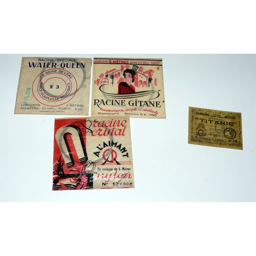 Lot De 3 Paquets De Fil De Pêche Ancien, Racine Gitane, Racine Cristal, Water-Queen, Un Paquet Vide Hameçons Titanic