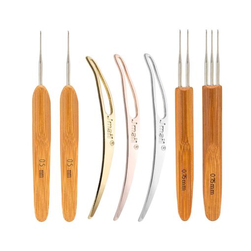 Lot 8 Crochets Aiguilles Pour Dreadlocks – 0.5 Mm & 0.75 Mm, Manche Bambou, Outils Tissage Et Crochetage Cheveux