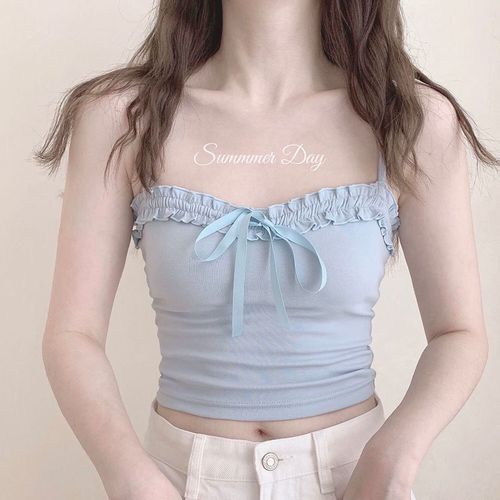 Top Tubulaire Sexy À N?ud Pour Femmes,Débardeur Sans Manches,Corset,Lingerie Féminine,Col Licou,Bretelles Fines,Camisole,Haut Court Blanc,Été