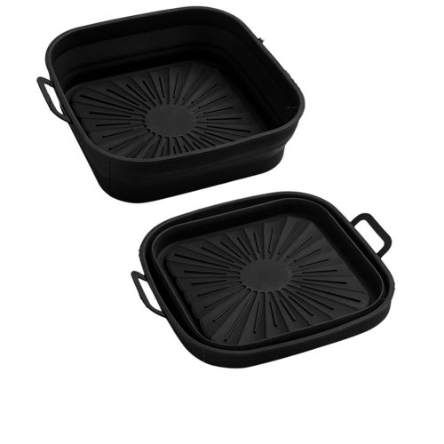 Airfryer Pot Plat Carré Pliable INF Moule en silicone carré pliable 17,5 cm Le noir