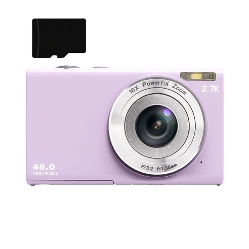 Appareil photo numérique 48MP 2,7K FHD zoom numérique 16X, webcam, mise au point automatique Violet clair