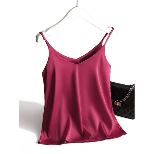 Aossviao-Haut À Bretelles Spaghetti Pour Femme,Col En V Licou,Caraco Blanc Basique,Caraco En Fibre De Satin,Été,2024