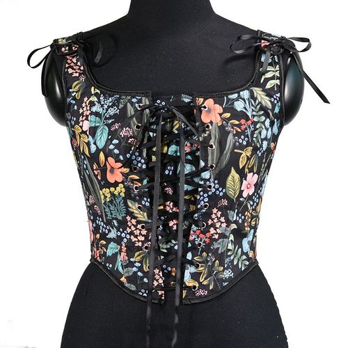 Corset Vintage À Imprimé Floral,Haut À Lacets,Sous-Buste Médiéval,Haut Court Élégant,Caraco Précieux Corset Femme Sexys