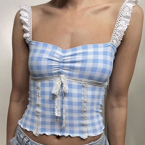 Haut À Licou Bleu Des Années 90 Pour Femme,Bustier Tubulaire Y2k,Caraco Dos Nu Sexy,Été Court Et Esthétique,E-Girl,Streetwear Mignon Et Doux