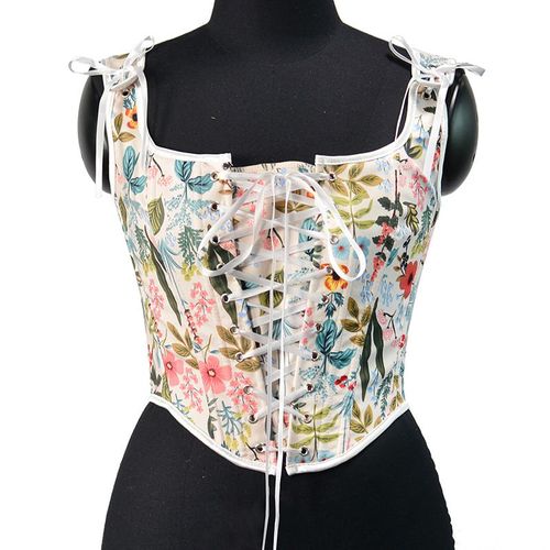Corset Vintage À Imprimé Floral,Haut À Lacets,Sous-Buste Médiéval,Haut Court Élégant,Caraco Précieux Corset Femme Sexys