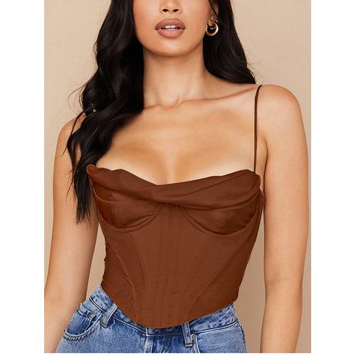 Newasia-Corset En Satin Pour Femme,Bretelles Spaghetti,Doublure,Col Capot,Désocumbria Rembourré,2 Couches,Dos Aux,Fermeture Éclair,Bustier Sexy,Crop Y-Women,2021