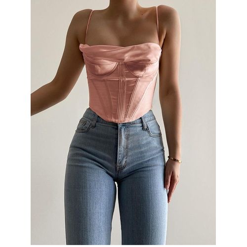 Newasia-Corset En Satin Pour Femme,Bretelles Spaghetti,Doublure,Col Capot,Désocumbria Rembourré,2 Couches,Dos Aux,Fermeture Éclair,Bustier Sexy,Crop Y-Women,2021