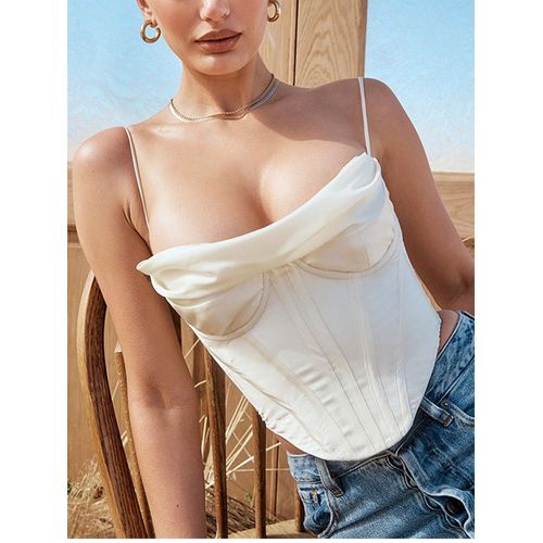 Newasia-Corset En Satin Pour Femme,Bretelles Spaghetti,Doublure,Col Capot,Désocumbria Rembourré,2 Couches,Dos Aux,Fermeture Éclair,Bustier Sexy,Crop Y-Women,2021