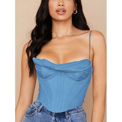 Newasia-Corset En Satin Pour Femme,Bretelles Spaghetti,Doublure,Col Capot,Désocumbria Rembourré,2 Couches,Dos Aux,Fermeture Éclair,Bustier Sexy,Crop Y-Women,2021