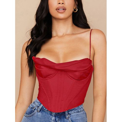 Newasia-Corset En Satin Pour Femme,Bretelles Spaghetti,Doublure,Col Capot,Désocumbria Rembourré,2 Couches,Dos Aux,Fermeture Éclair,Bustier Sexy,Crop Y-Women,2021