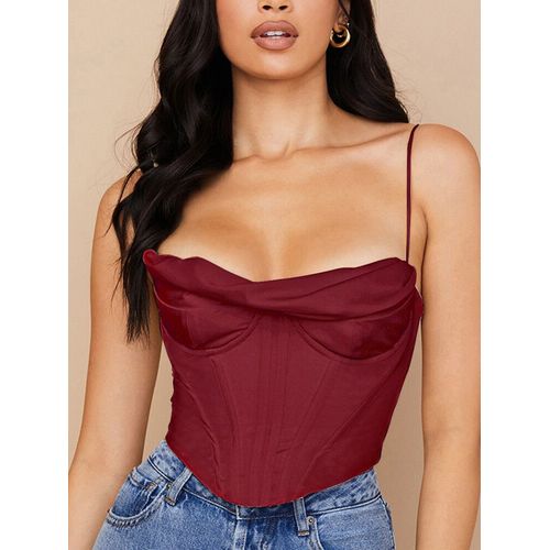 Newasia-Corset En Satin Pour Femme,Bretelles Spaghetti,Doublure,Col Capot,Désocumbria Rembourré,2 Couches,Dos Aux,Fermeture Éclair,Bustier Sexy,Crop Y-Women,2021