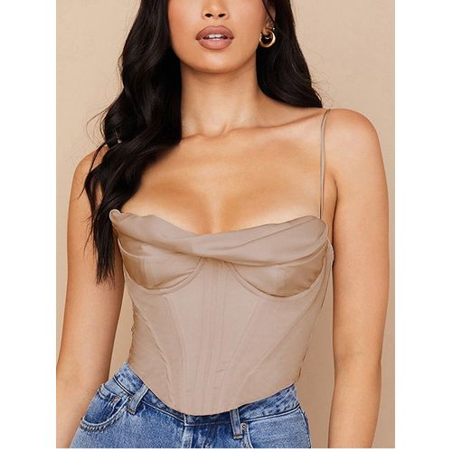 Newasia-Corset En Satin Pour Femme,Bretelles Spaghetti,Doublure,Col Capot,Désocumbria Rembourré,2 Couches,Dos Aux,Fermeture Éclair,Bustier Sexy,Crop Y-Women,2021