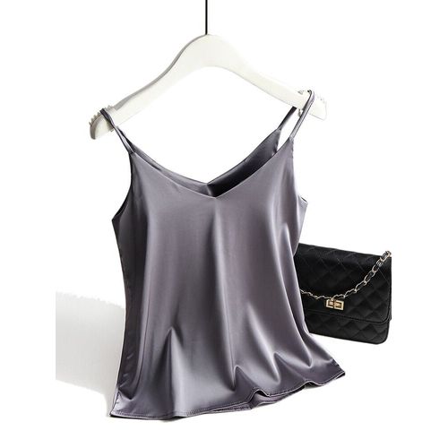 Aossviao-Haut À Bretelles Spaghetti Pour Femme,Col En V Licou,Caraco Blanc Basique,Caraco En Fibre De Satin,Été,2024