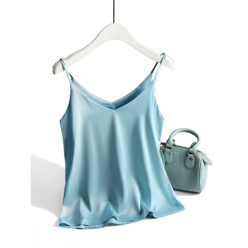 Aossviao-Haut À Bretelles Spaghetti Pour Femme,Col En V Licou,Caraco Blanc Basique,Caraco En Fibre De Satin,Été,2024