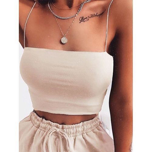 Camisole Simple À Bretelles Spaghetti Pour Femmes,Haut Court,Haut Tubulaire,Tambour Sexy,Fibrcon,Basique,Nouvelle Mode,2024
