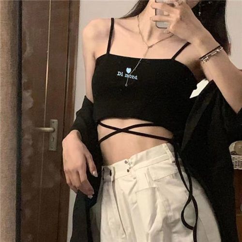 Haut Tubulaire Court Pour Femmes,Débardeur Sexy,Corset,Slim,Imprimé,Bandage Croisé,Gilet Sans Manches,Été