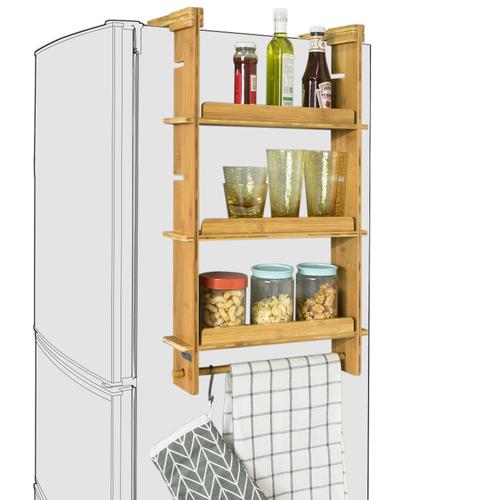 Sobuy® Kcr03-N Étagère À Suspendre Pour Réfrigérateur Avec Ventouses Étagère À Épices 3 Étagères Réglables Étagère De Cuisine En Bambou