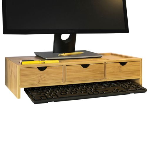 Sobuy® Bbf03-N Support De Moniteur Écran Ergonomique Support Pour Écran D'ordinateur Universal, Ordinateur Portable Ou Écran Tv Réhausseur D'écran En Bambou