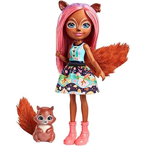 Enchantimals Mini-Poupée Sancha Écureuil Et Figurine Animale Stumper, Aux Cheveux Roses Et Bruns Avec Jupe En Tissu, Jouet Enfant, Fmt61
