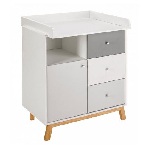 Commode Avec Plan Langer 3 Tiroirs Bois Gris Et Pieds Htre Vegas L 102 X H 90 X P 53/72 Cm