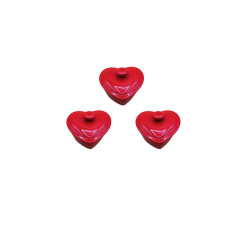 Lot De 3 Mini-Cocottes À C?Ur Rouge Avec Couvercle 10 X 7,5 Cm Hobbytech