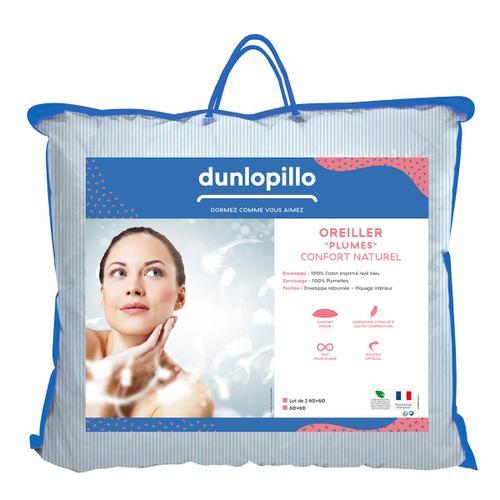 Dunlopillo | Lot De 2 Oreillers Plumes Fermes - 100% Plumettes - 60 X 60 Cm