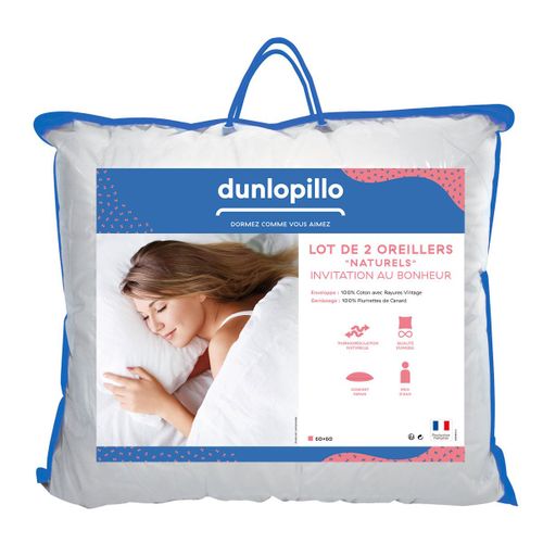 Dunlopillo | Lot De 2 Oreillers Invitation Au Bonheur - 100% Plumettes - 60 X 60 Cm