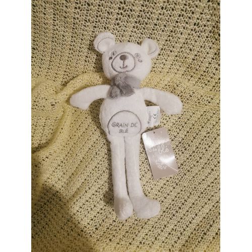 Doudou Peluche Blanc Gris Ours Echarpe Grain De Blé Z Génération