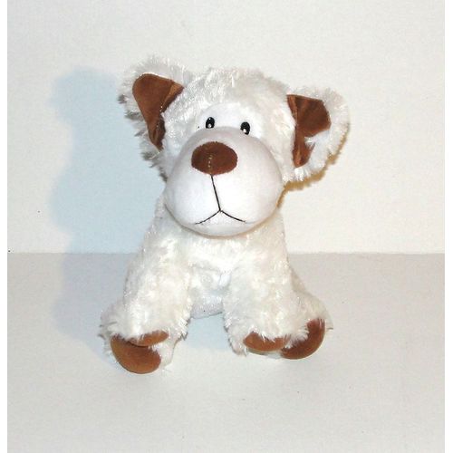 Peluche Chien Blanc Fizzy Assis Doudou Ours 22 Cm