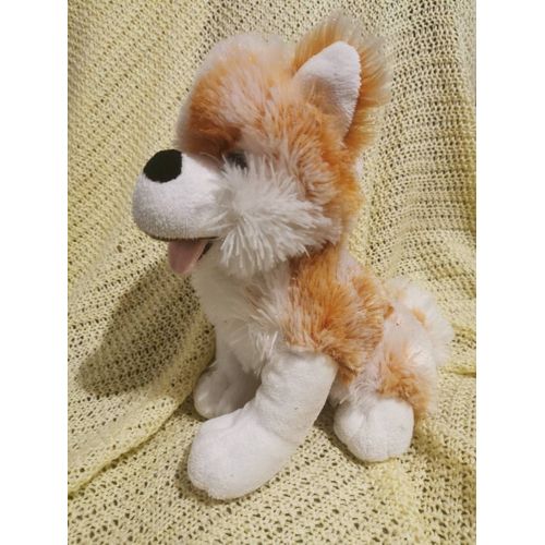 Doudou Peluche Chien Husky Blanc Roux Orange Assis Langue Gmbh