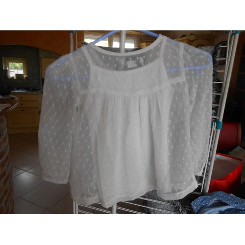 Blouse 2en1 Débardeur Blanc Mousseline Plumetis - Naf Naf - 4 Ans