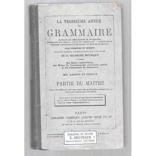 Troisième Année De Grammaire - Partie Du Maitre