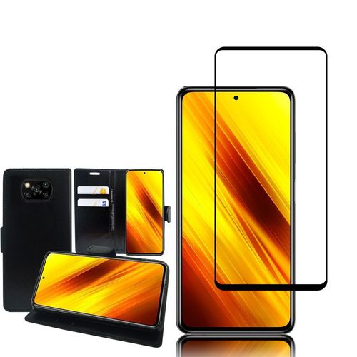 Etui Portefeuille Pour Xiaomi Poco X3 Nfc/ Poco X3 6.67" Support Video Cuir Pu - Noir + 1 Film Verre Trempé - Noir