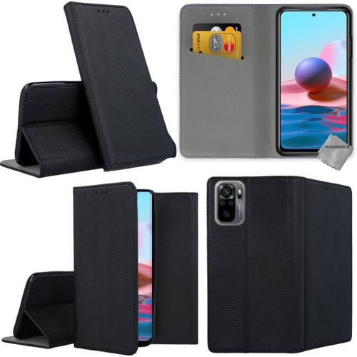 Housse Etui Coque Pochette Portefeuille Pour Xiaomi Redmi Note 10 4g + Film Ecran - Noir Magnet